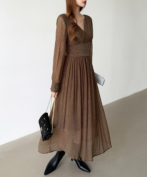 COCOMOMO ドレス 上品なきらめきで魅せる、ルミナスカシュクールドレス