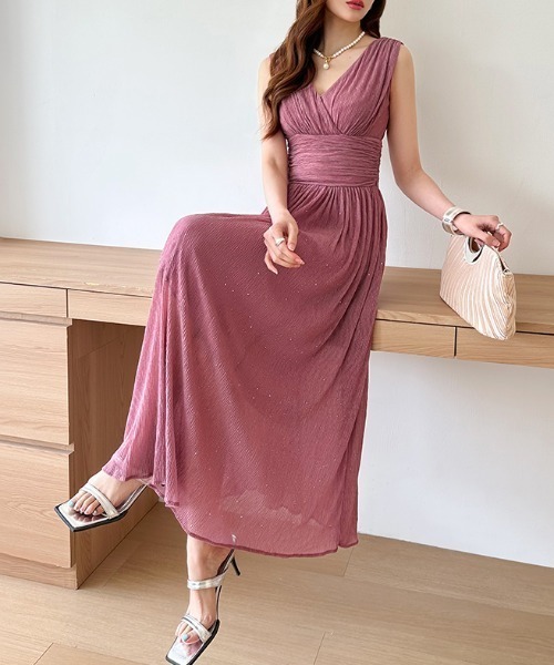 COCOMOMO ドレス 「選べる袖丈×カラー展開あり」 ラメ入り