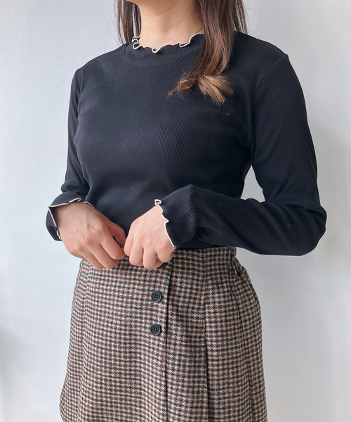 AS KNOW tシャツ 配色メロウフリルリブプルオーバー レディース  