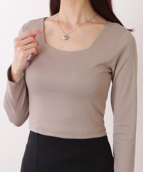 DAYRA tシャツ スクエアネック クロップド スリム フィット プル