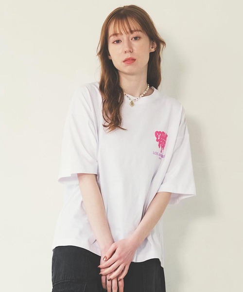 tシャツ GLITTER MELT LOGO WIDE L/S TEE レディース MILKFED. tシャツ ハート×ロゴグラフィックでガーリーストリート