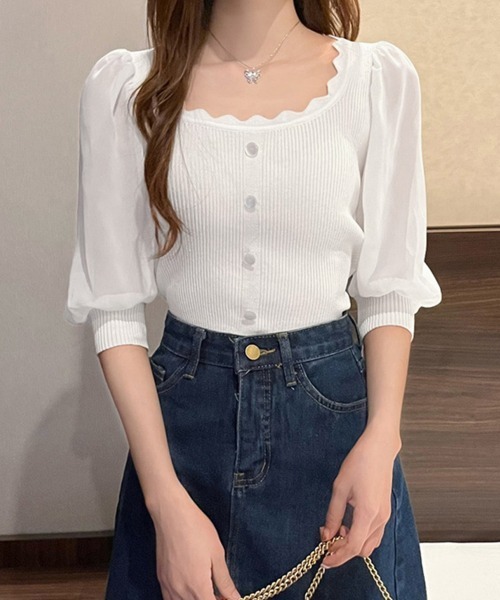ブラウス シャツ 異素材切り替えシャツ レディース miniministore ブラウス シャツ ニットブラウス 異素材切り替え