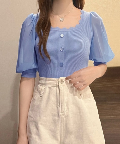 miniministore ブラウス シャツ ニットブラウス 異素材切り替え