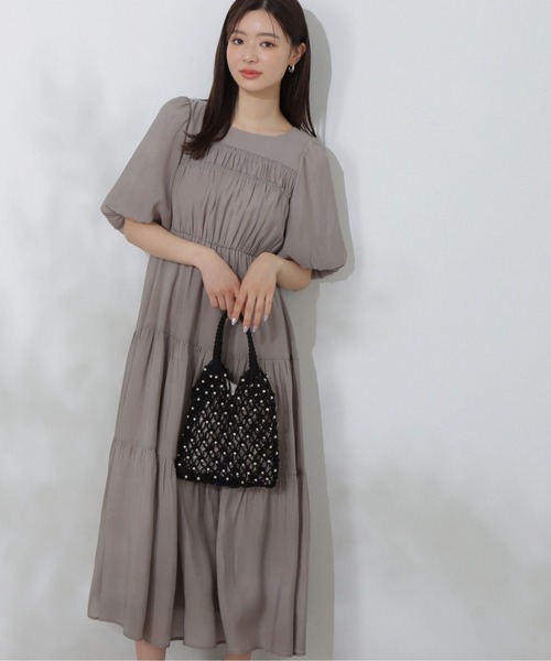 [グレースユー]25SS★Joan Shirring One-piece (Beige)★ DRESS HERSELF オンラインショップ ギャザーワンピース/グレース