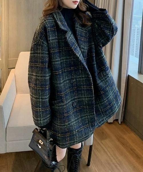 タグ付き♢moussy♦︎OVER ブレザー　チェック柄ジャケット♡コート SEU ジャケット テーラードジャケット レトロな主役級アイテム 起毛