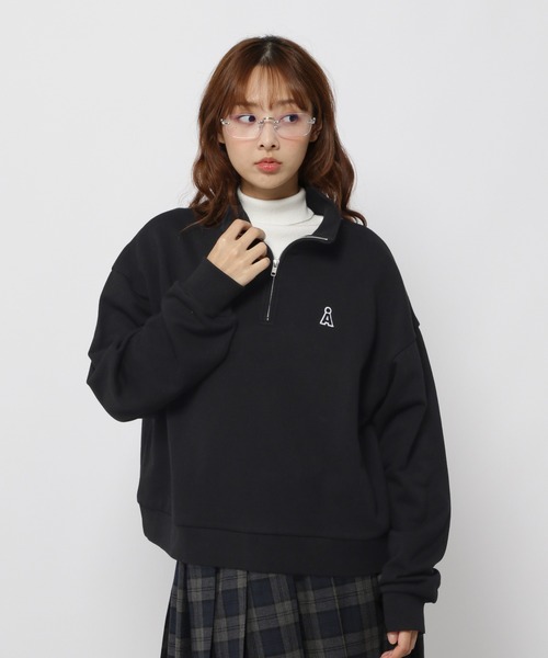 トレーナー スウェット 「UNISEX」ALAND／Aロゴ ハーフZIP（ウラケ） レディース メンズ ALAND トレーナー スウェット 「UNISEX」ALAND／Aロゴ ハーフZIP