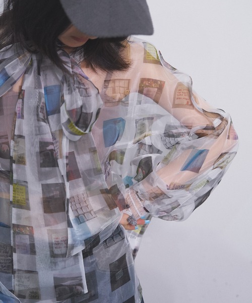 ブラウス シャツ bowtie sheer tops(multi grid) レディース MIDVEIN ブラウス シャツ bowtie sheer tops(multi grid