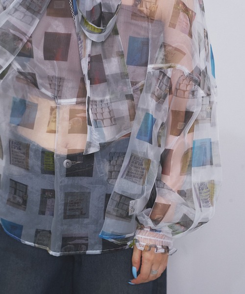 ブラウス シャツ bowtie sheer tops(multi grid) レディース MIDVEIN ブラウス シャツ bowtie sheer tops(multi grid