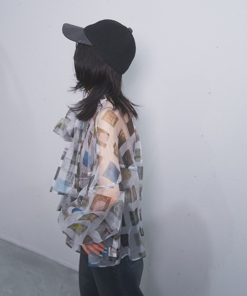 ブラウス シャツ bowtie sheer tops(multi grid) レディース MIDVEIN ブラウス シャツ bowtie sheer tops(multi grid
