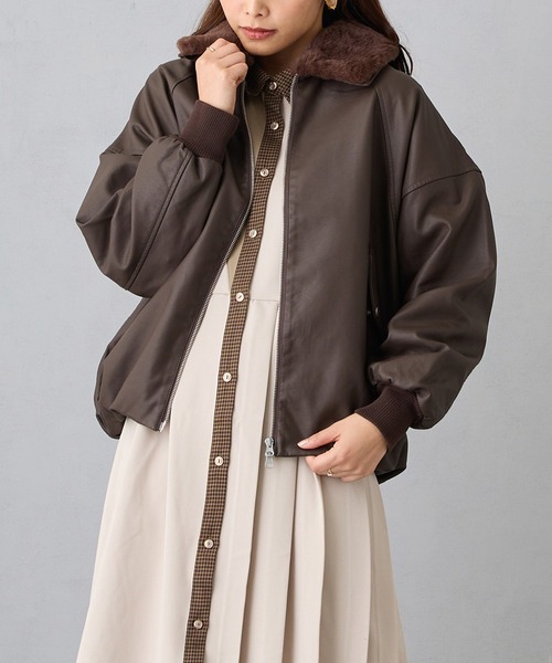 ブルゾン アウター フライトジャケット風ボア衿ブルゾン レディース