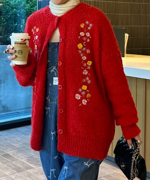 Alley Tokyo カーディガン もこもこBIG花刺繍カーデ レディース