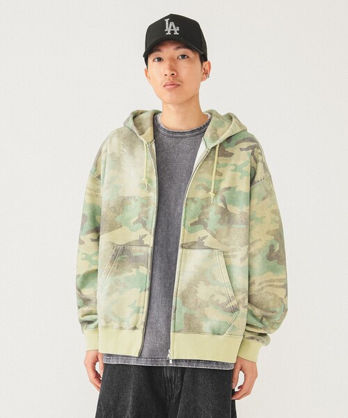 BEAMS トレーナー スウェット フェードカモ ジップアップ