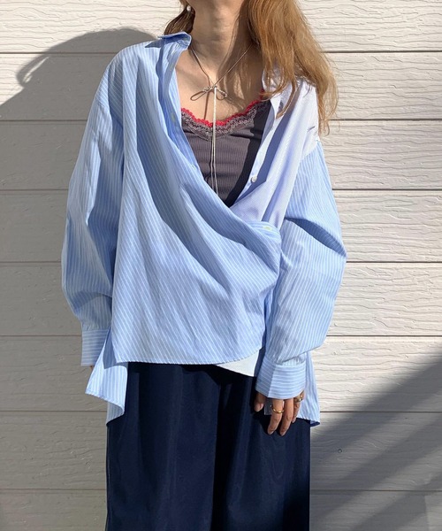 ブラウス シャツ 吸水速乾 クールマックスストライプシャツ レディース She's Closet ブラウス シャツ 「紫外線UVカット/吸水速乾」長袖