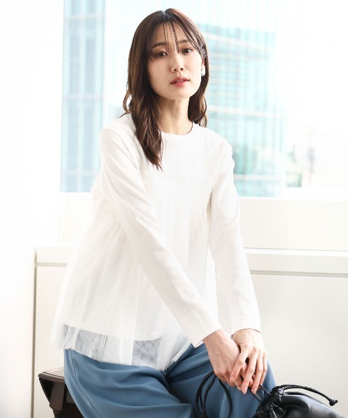 tシャツ チュール切替えデザインカットソー/洗える レディース