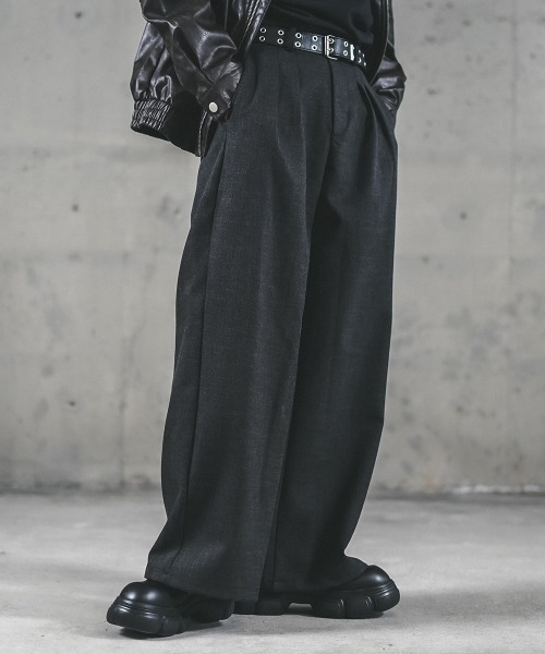 everyone ツータック ワイドストレートスラックス L ブラック LUENNA スラックス 「LUENNA」TR 2-Tuck Wide Straight Slacks / TR