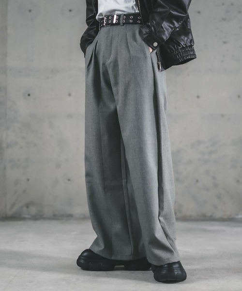 Shoowtime（ショウタイム） スラックス Tweed two-tuck wide straight