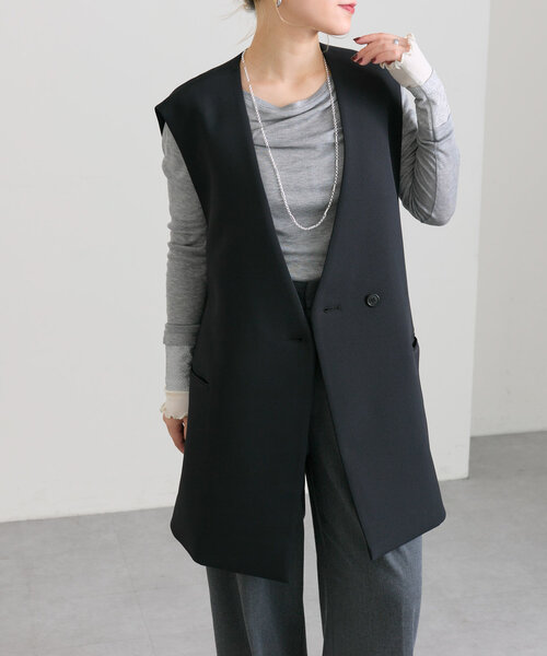 2/24以降発送　earイアパピヨネ　スミスタイル　ロングベスト　ジレ美品 2/24以降発送 earイアパピヨネ スミスタイル ロングベスト ジレ