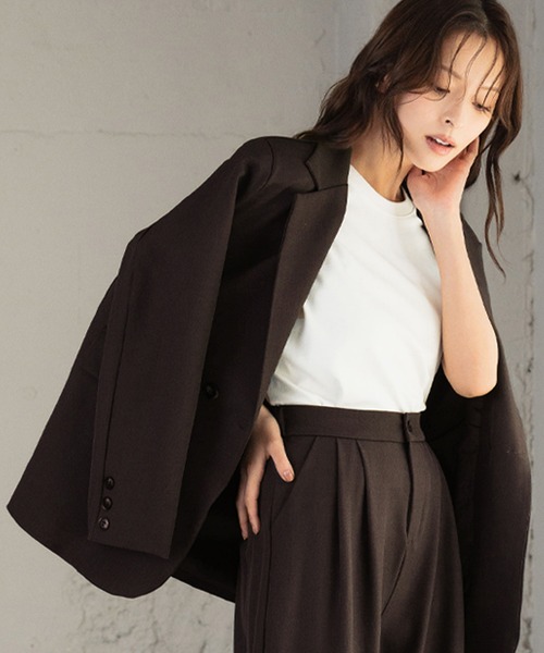 黒 セットアップ 上XL、下M　6PM SHIPS:〈手洗い可能〉ダブルクロス セットアップ (ジャケット＋