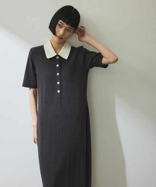 ADAM ET ROPE' シャツワンピース 「WEB限定」ハーフスリーブ