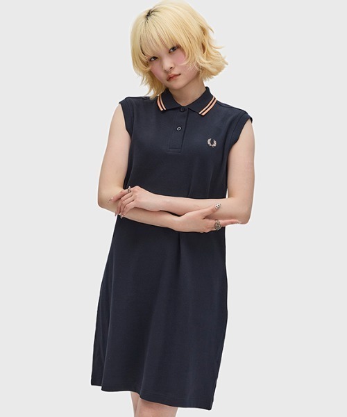 TFW49 SLEEVELESS ONEPIECEブラックポロワンピースサイズS FRED PERRY（フレッドペリー） ワンピース The Sleeveless Fred Perry