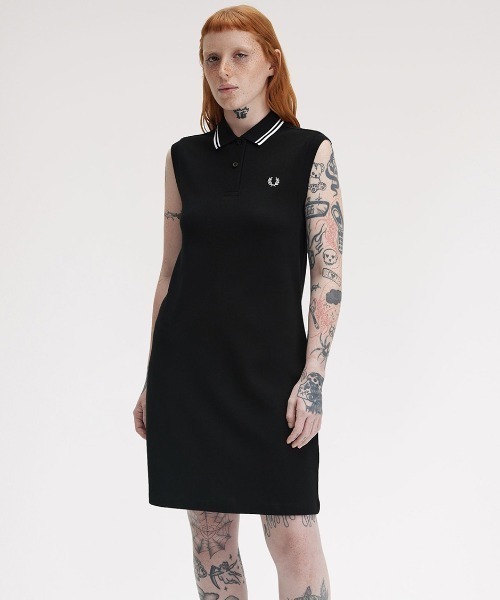 フレッドペリー ノースリーブ ロングワンピース黒。 FRED PERRY（フレッドペリー） ワンピース The Sleeveless Fred Perry