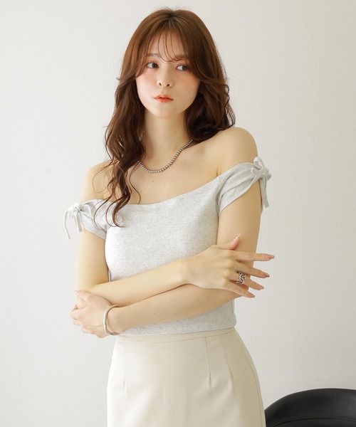 tシャツ 半袖 ribbon short french sleeve tops /リボン ショート丈