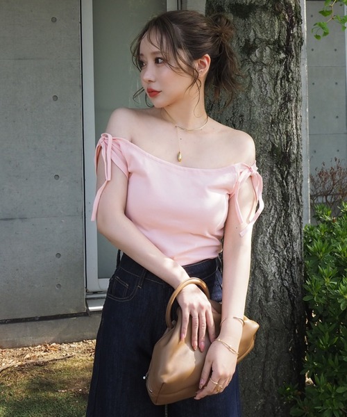 tシャツ 半袖 ribbon short french sleeve tops /リボン ショート丈