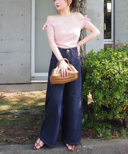 tシャツ 半袖 ribbon short french sleeve tops /リボン ショート丈