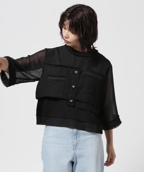 tシャツ AULA AILA/アウラアイラ/TWEED COMBINATION PULLOVER/ツイードコンビネーションプルオーバー レディース AULA AILA tシャツ AILA/アウラアイラ/TWEED COMBINATION