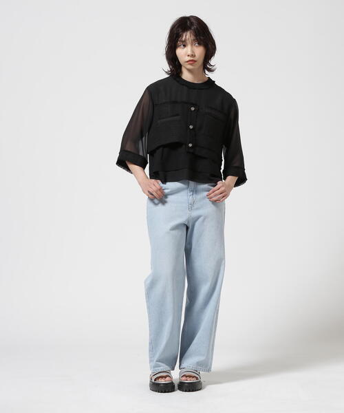 tシャツ AULA AILA/アウラアイラ/TWEED COMBINATION PULLOVER/ツイードコンビネーションプルオーバー レディース AULA AILA tシャツ AILA/アウラアイラ/TWEED COMBINATION