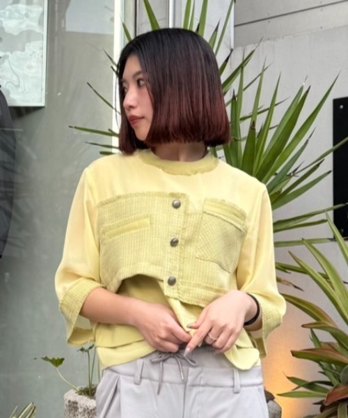 tシャツ AULA AILA/アウラアイラ/TWEED COMBINATION PULLOVER/ツイードコンビネーションプルオーバー レディース