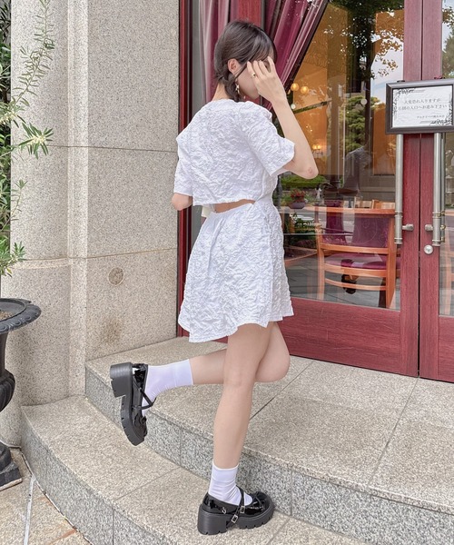 Mejoul ワンピース バックオープン フラワージャガード パール