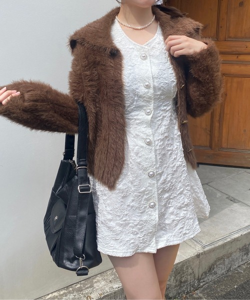 Mejoul ワンピース バックオープン フラワージャガード パール