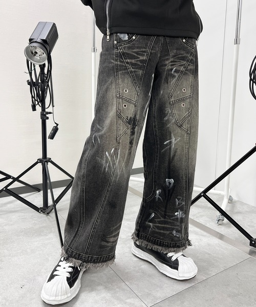 ジーンズ デニム デニムパンツ Y2Kペイントワイドバギーデニム