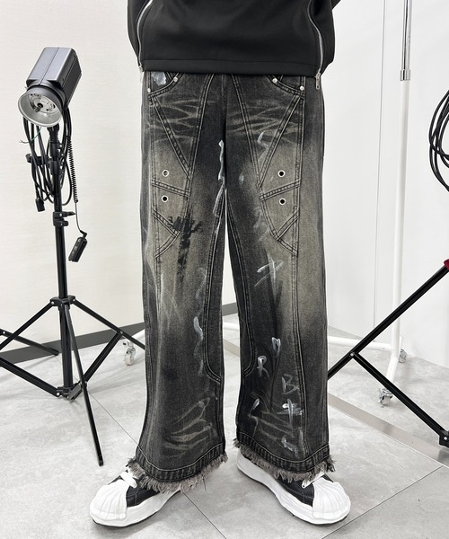 ジーンズ デニム デニムパンツ Y2Kペイントワイドバギーデニム