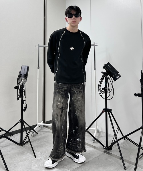 ジーンズ デニム デニムパンツ Y2Kペイントワイドバギーデニム