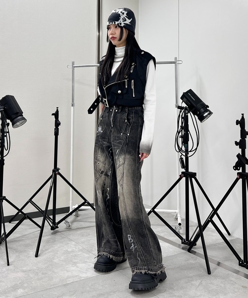 ジーンズ デニム デニムパンツ Y2Kペイントワイドバギーデニム