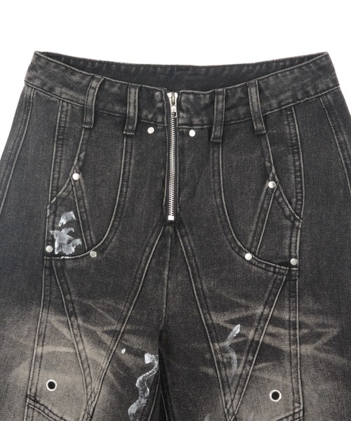 ジーンズ デニム デニムパンツ Y2Kペイントワイドバギーデニム