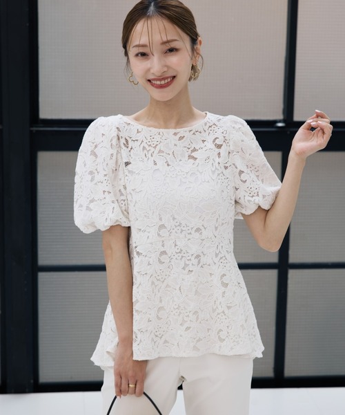 ブラウス シャツ 「M Maglie le cassetto×吉田理紗コラボ」シアーレースペプラムブラウス レディース