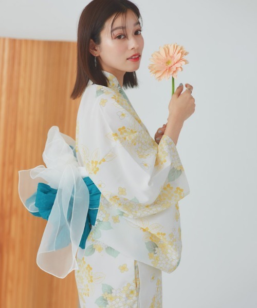 浴衣ワンピース3421 浴衣】花柄ワンピース浴衣セット（上衣＋ワンピース＋へこ帯＋