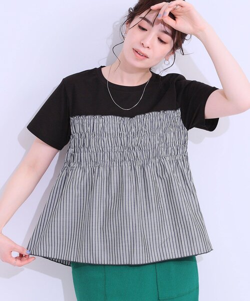 tシャツ レースビスチェドッキングトップス レディース DRESKIP tシャツ 「洗える/S-LL」大人に似合う ビスチェ風