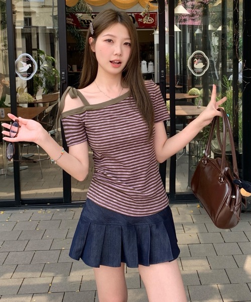 tシャツ ワンショルダーボーダートップス レディース FUNdaysion tシャツ ボーダーワンショルダートップス レディース