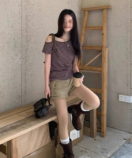 tシャツ ワンショルダーボーダートップス レディース FUNdaysion tシャツ ボーダーワンショルダートップス レディース