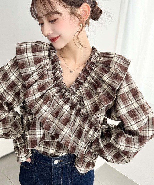 moment+ ブラウス シャツ マルチウェイオフショルフリルリボンショート