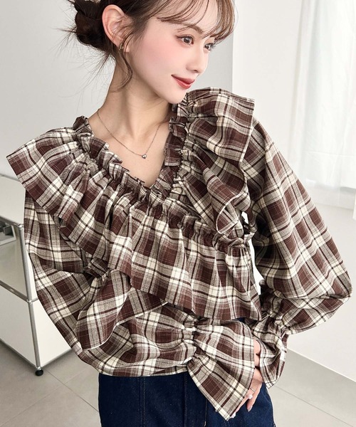 moment+ ブラウス シャツ マルチウェイオフショルフリルリボンショート