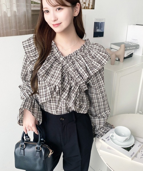 moment+ ブラウス シャツ マルチウェイオフショルフリルリボンショート