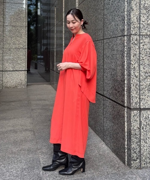 極美品 アドーア ADORE ツイルストレッチワンピース レッドオレンジ 近年 ADORE（アドーア） ワンピース ライトジョーゼットワンピース