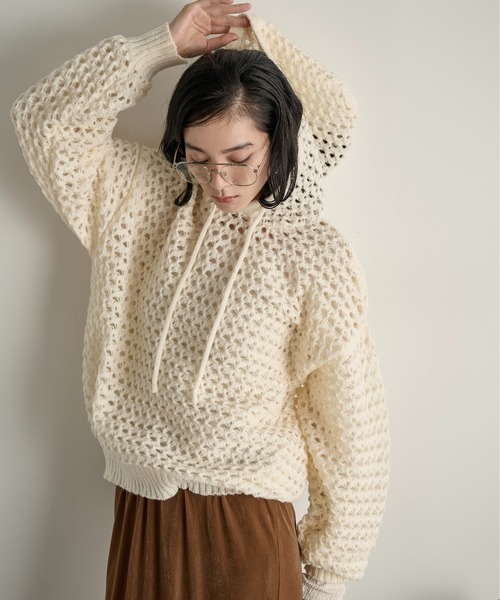 ルネ♡ニットフーディ THE Yon ニット セーター 透かし編みニットフーディー レディース