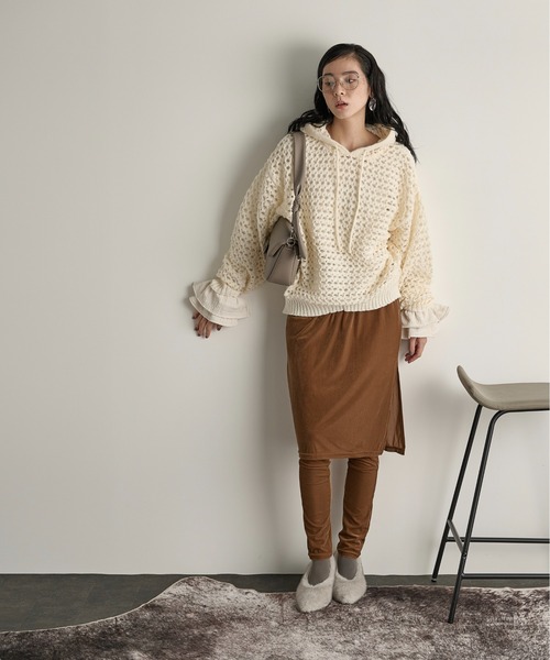 THE Yon ニット セーター 透かし編みニットフーディー レディース