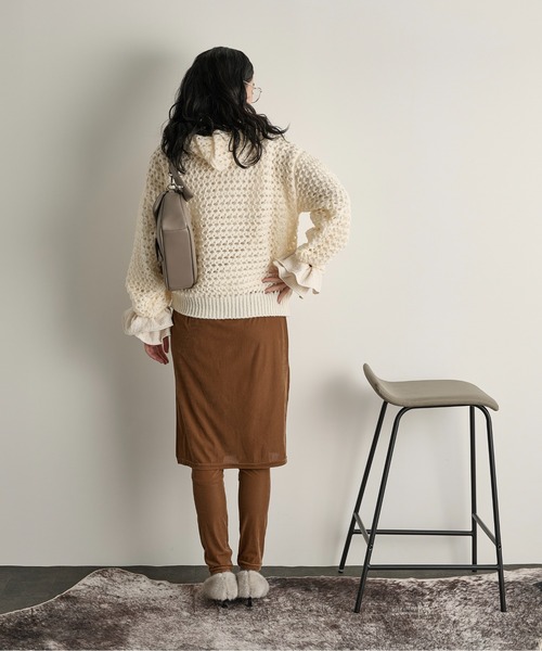 THE Yon ニット セーター 透かし編みニットフーディー レディース